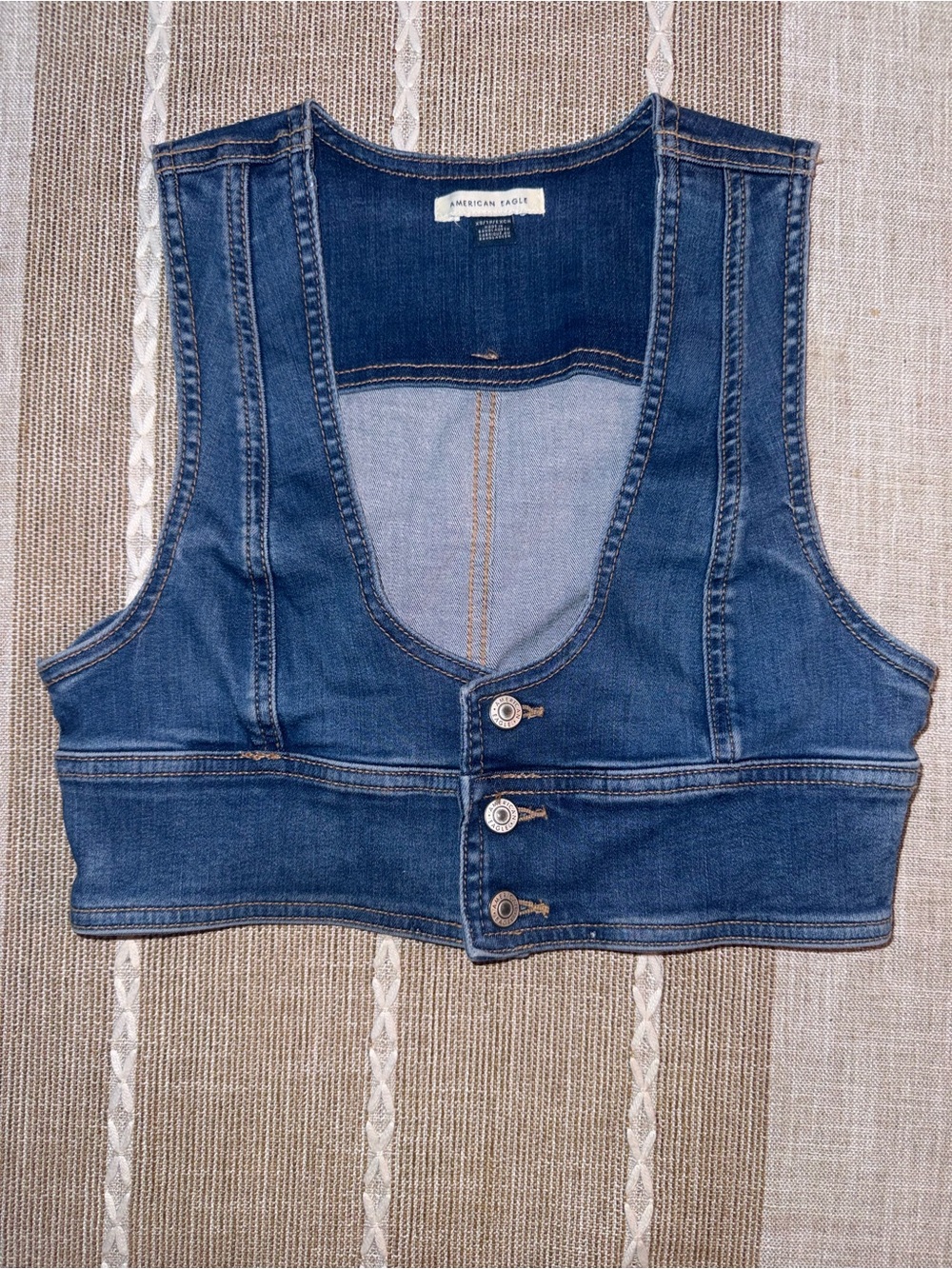 American Eagle Outfitters Blue Denim Cropped Vest